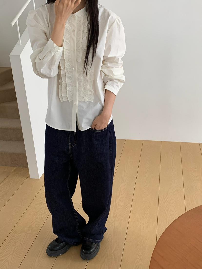 LOVEMYSANTA韓國代購女士新品熱賣真品時尚襯衫蕾絲衫褶邊LOVEMYSANTA襯衫/蕾絲衫