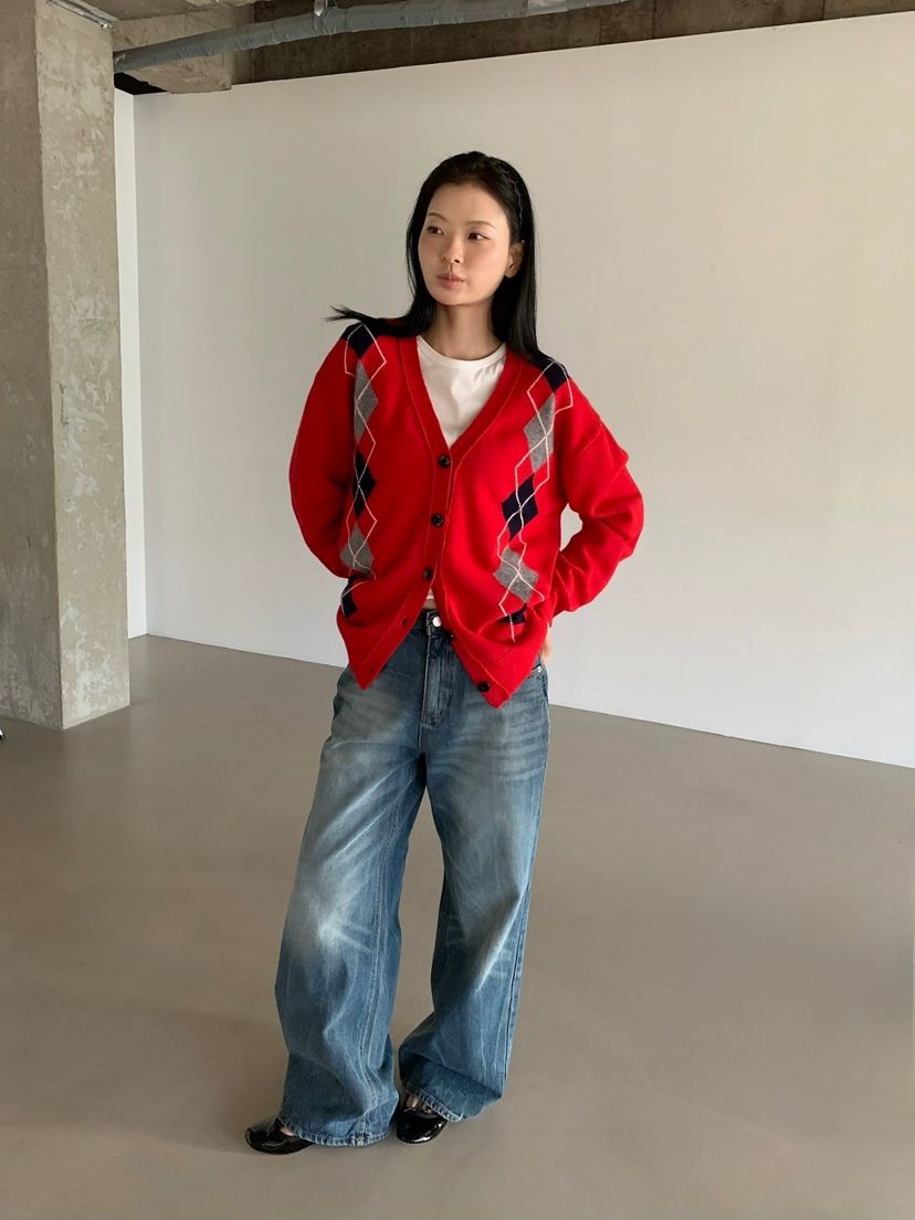 LOVEMYSANTA韓國直郵女士新款推薦熱賣真品開衫菱形花紋開衫LOVEMYSANTA開衫