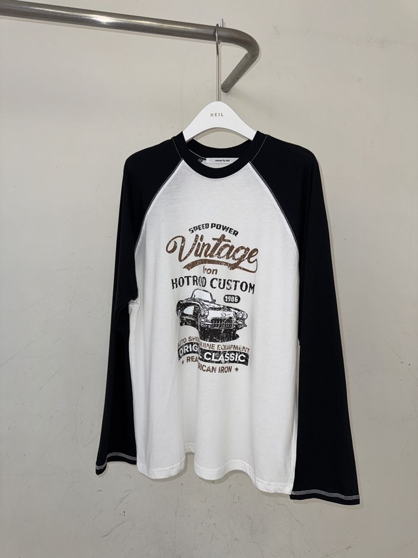 HEIL東大門代購女裝新款休閑時尚真品熱賣長袖T恤插肩袖復古HEIL長袖T恤
