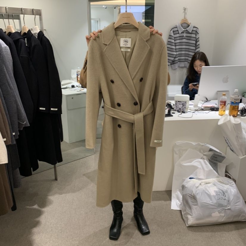 MADELEINE東大門實拍女士新款推薦熱賣中長款大衣含腰帶羊絨MADELEINE中長款大衣