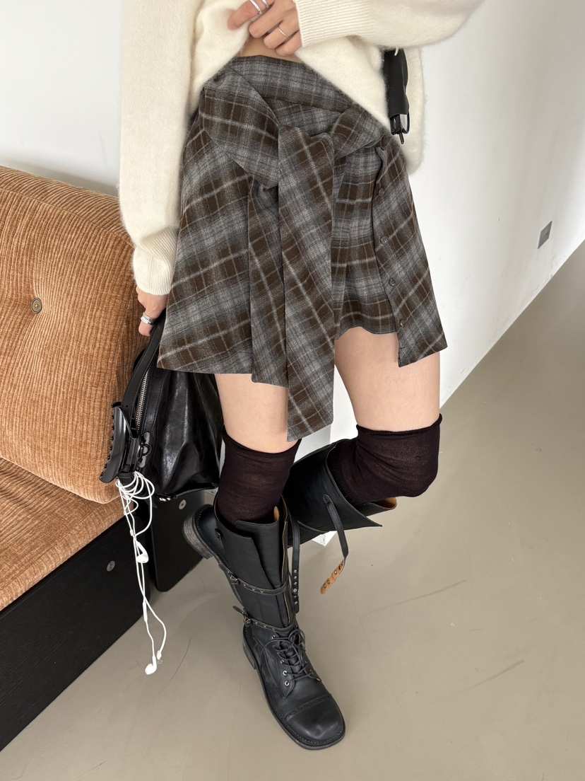 Verbena韓國代購女士新款人氣推薦真品時尚熱賣休閑裙褲格子Verbena裙褲