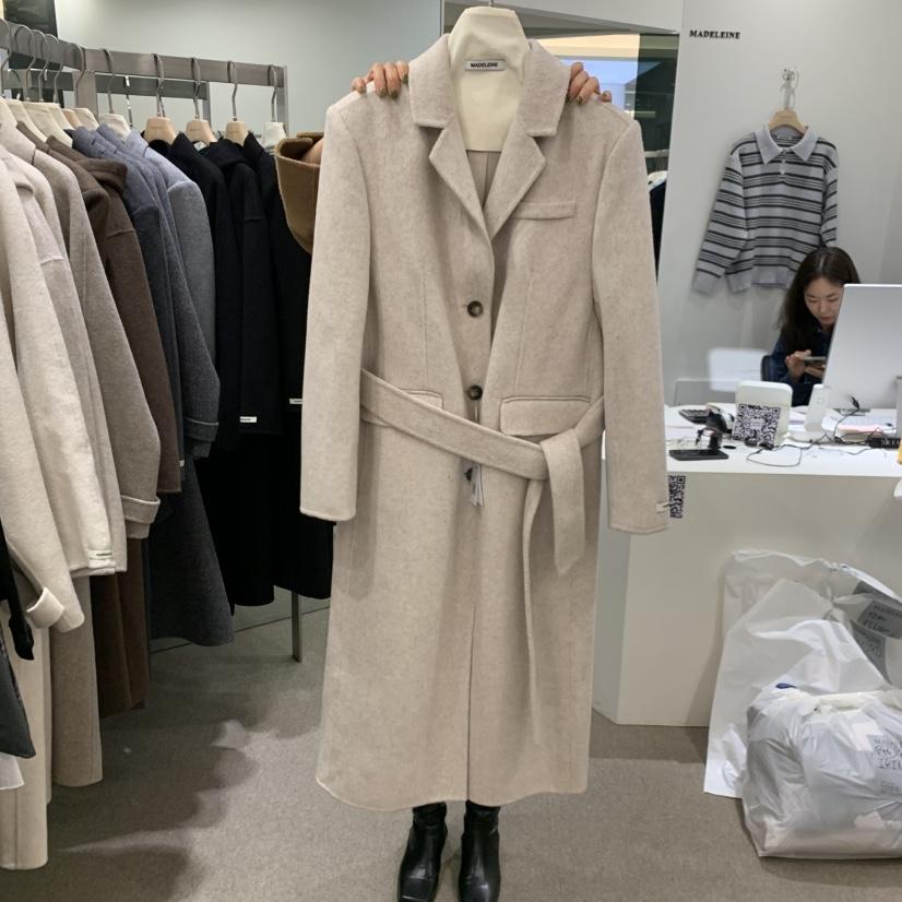 MADELEINE韓國直郵女士新品熱賣推薦中長款大衣含腰帶羊絨MADELEINE中長款大衣