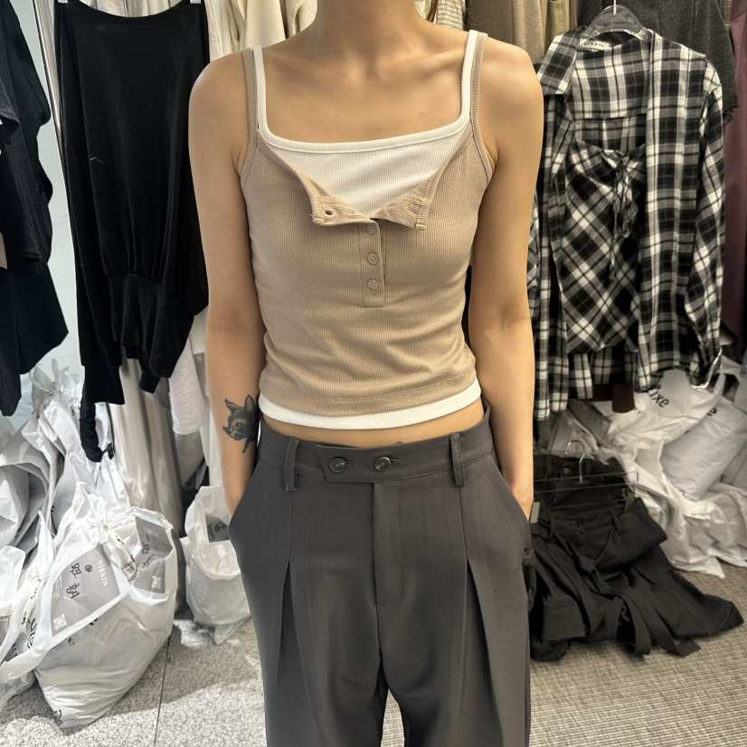 VIRKIN東大門代購女裝新品休閑熱賣推薦吊帶背心無袖羅紋VIRKIN吊帶/背心