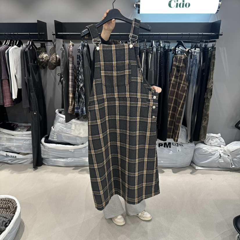 CIDO韓國直郵女裝新品休閑人氣時尚熱賣連衣裙吊帶裙格子Cido連衣裙