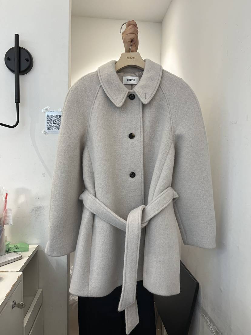 OUVIR東大門實拍女裝新品熱賣休閑推薦人氣短款大衣含腰帶O.V.R/OUVIR短款大衣