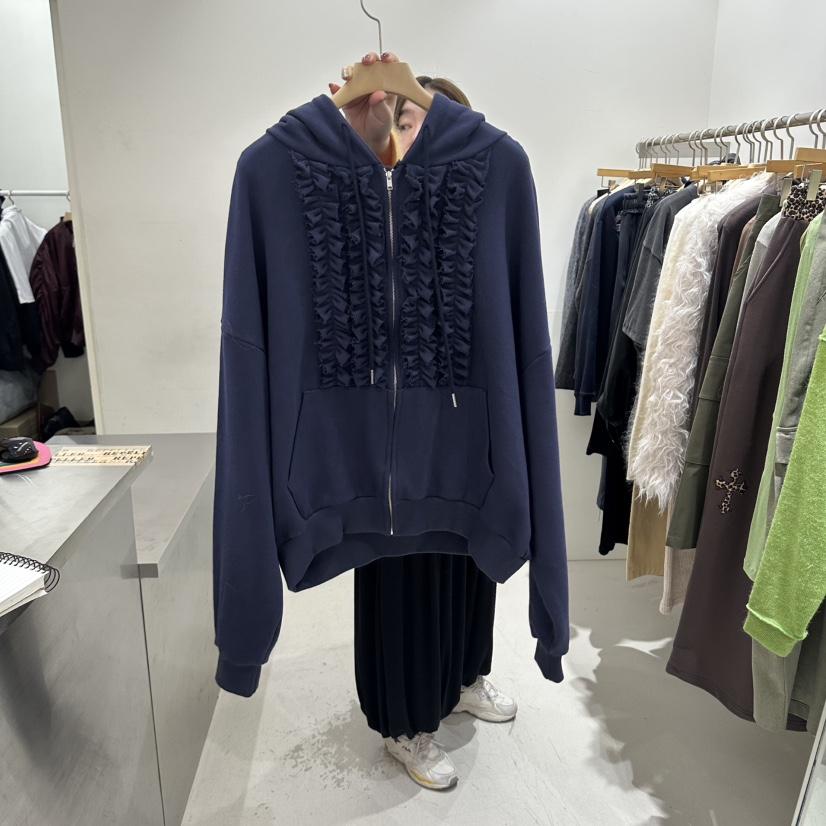 REPELLER東大門直郵女裝新品人氣熱賣衛衣拉鏈連帽衫荷葉邊REPELLER衛衣