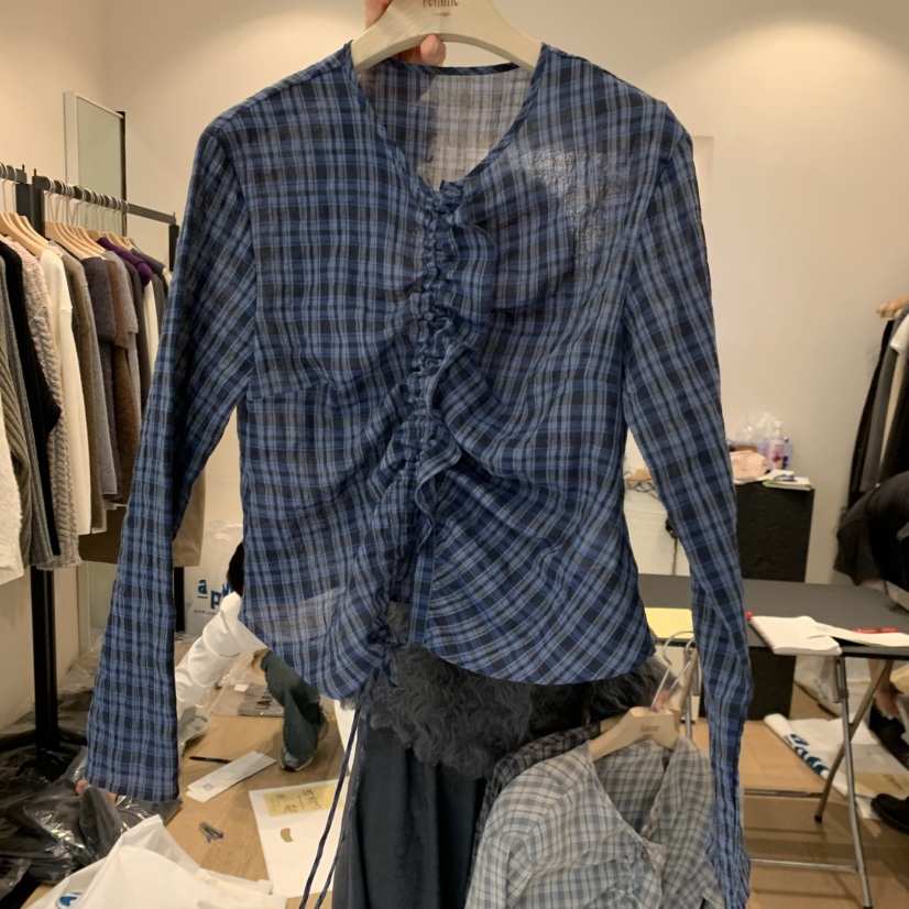 LA MAGIE FEMME韓國代購女士新品熱賣休閑襯衫蕾絲衫格紋Lamagie Femme襯衫/蕾絲衫