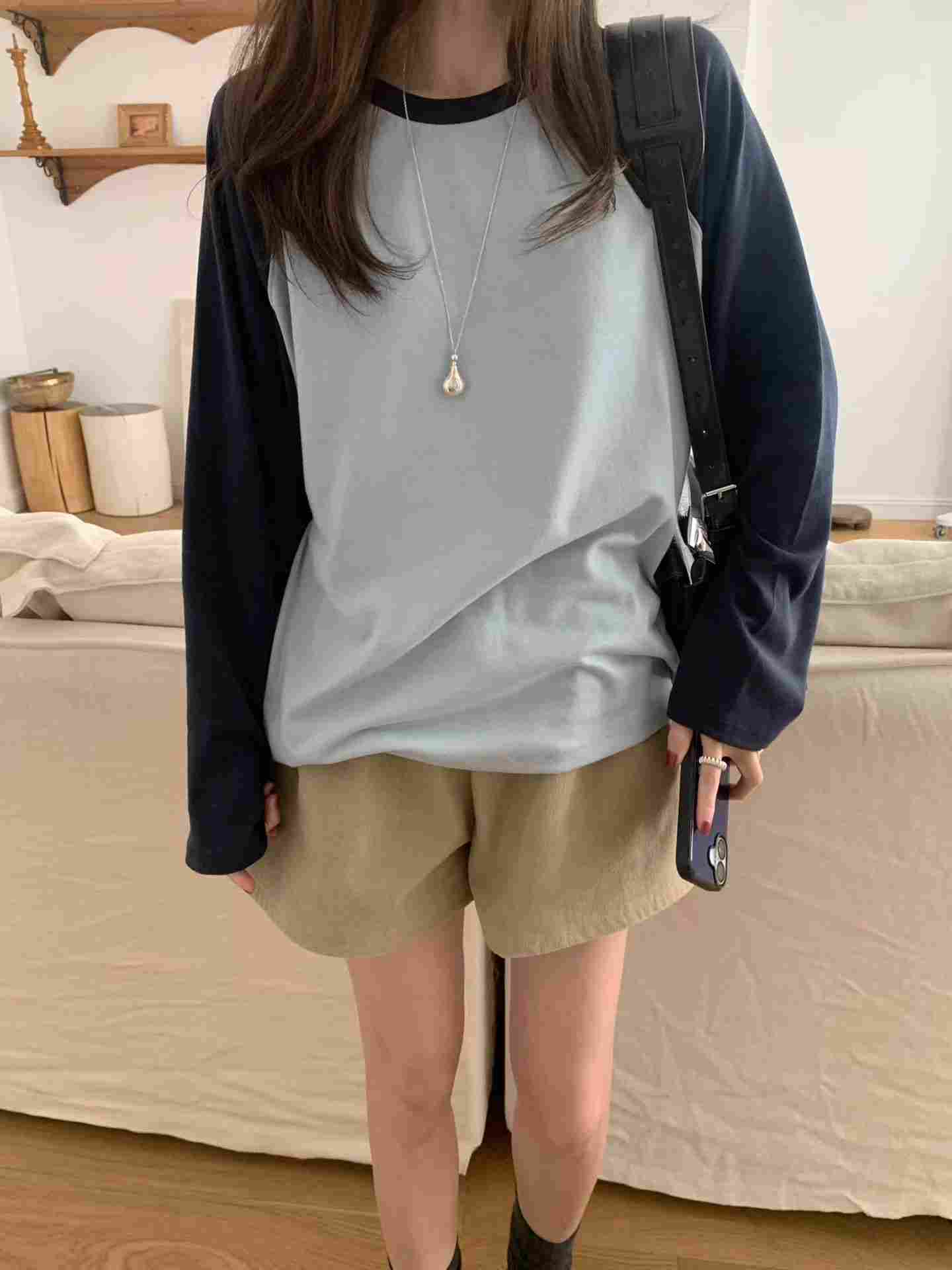 MELLOUNGE-멜라운지-T東大門直郵女士新品真品長袖T恤插肩撞色MELLOUNGE-2件起長袖T恤