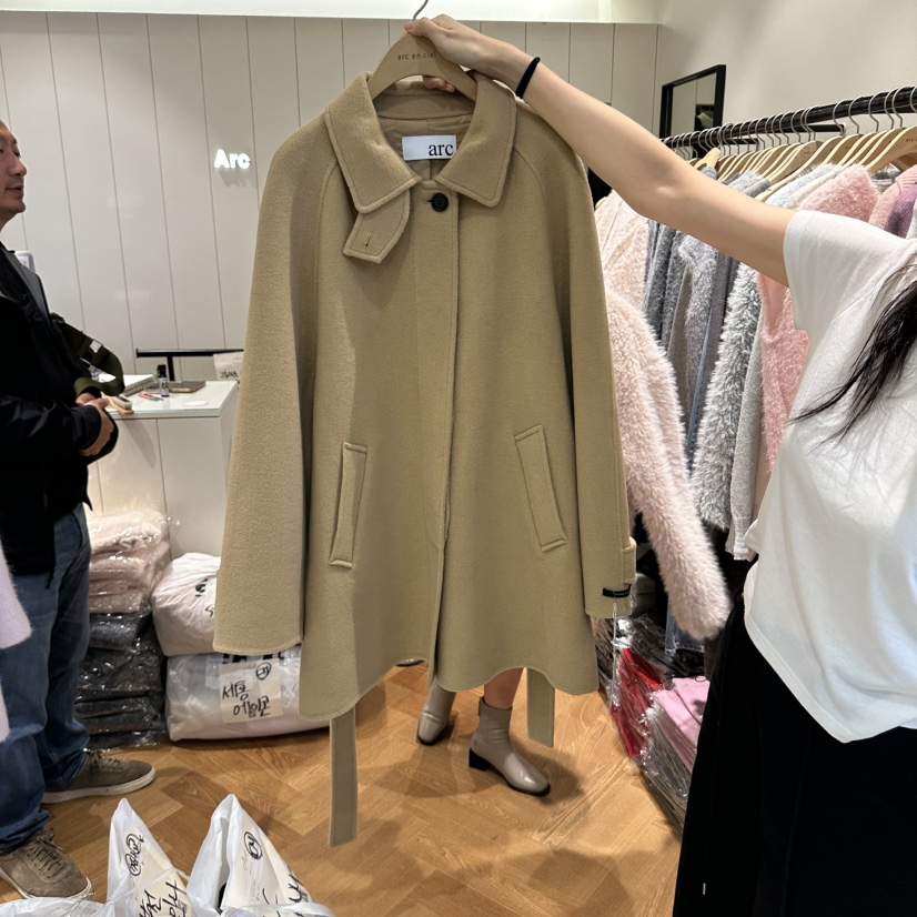 ARC東大門實拍女裝新款休閑時尚推薦真品中長款大衣含腰帶arc en ciel中長款大衣