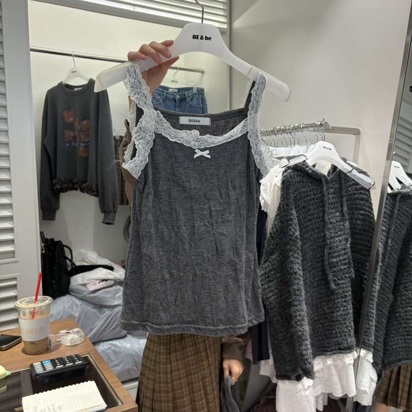 BE&amp;BE東大門代購女士新品熱賣吊帶背心蕾絲無袖緞帶BE&be吊帶/背心