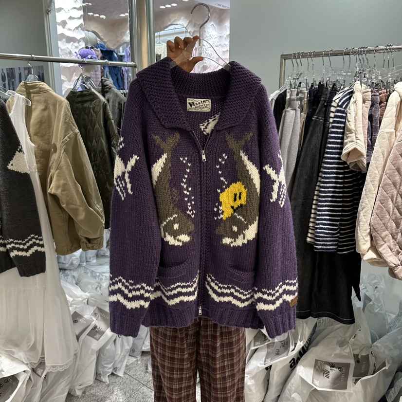 VIRKIN韓國代購女士新品時尚人氣休閑真品推薦毛衣手工拉鏈VIRKIN毛衣