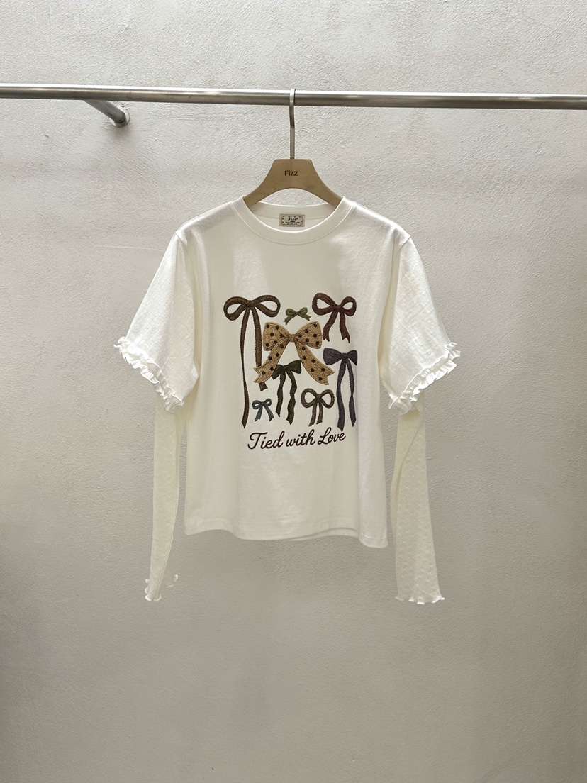 FIZZ東大門實拍女士新品時尚休閑熱賣真品推薦長袖T恤絲帶FIZZ長袖T恤