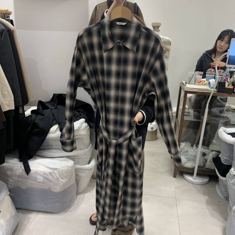 ANN MARGRET東大門直郵女裝新款休閑連衣裙含腰帶修身格紋GRETA.Y連衣裙