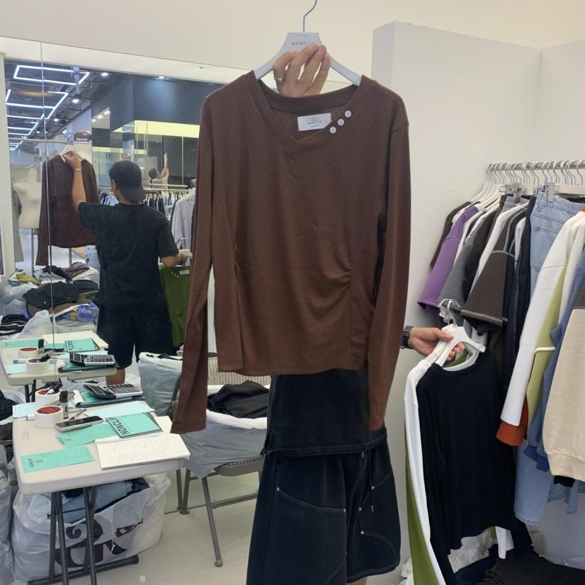 NON CLIP東大門代購女裝新品人氣時尚推薦真品長袖T恤紐扣NON CLIP長袖T恤