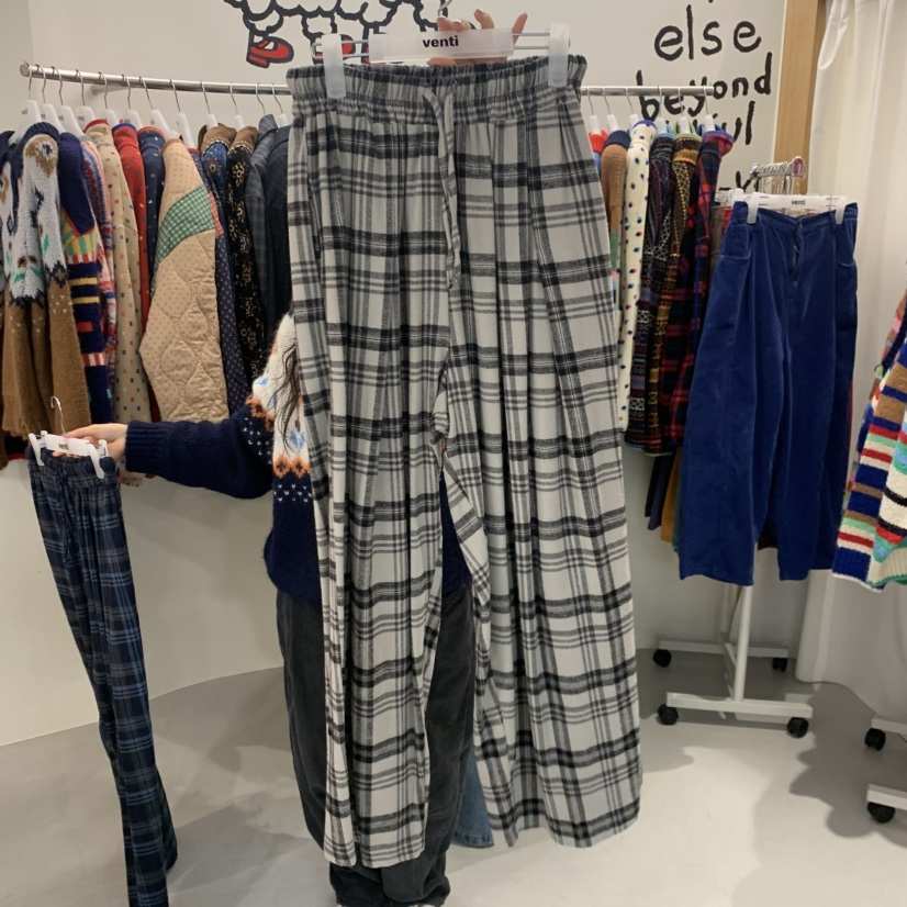 VENTI韓國直郵女裝新品人氣熱賣時尚推薦真品休閑褲格紋褶裥VENTI休閑褲