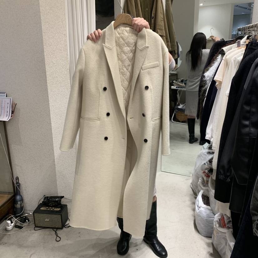 SSENIQUE韓國代購女士新品休閑中長款大衣羊駝毛羽絨鵝絨SSENIQUE中長款大衣
