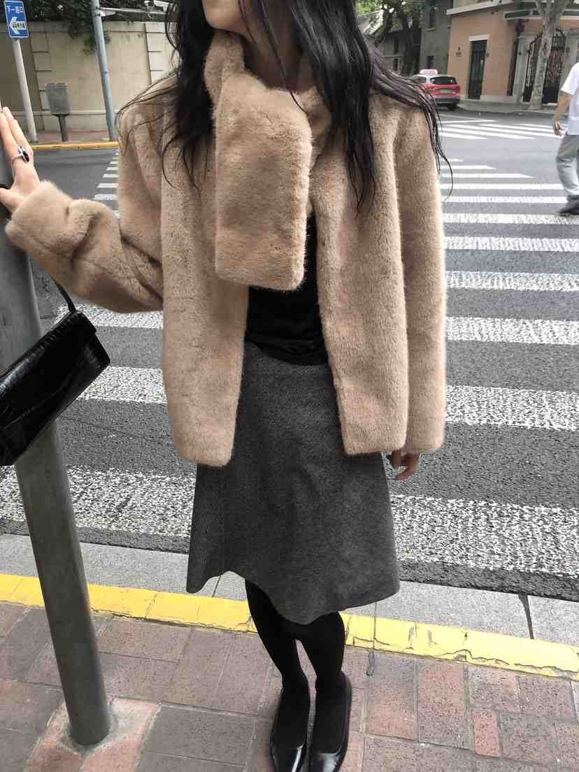 LE BUTTER東大門直郵女裝新品人氣職業休閑短款大衣含圍巾LE BUTTER短款大衣