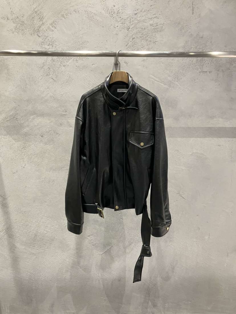 PIN-UP韓國直郵女士新品時尚推薦職業休閑熱賣皮衣含腰帶PIN-UP皮衣