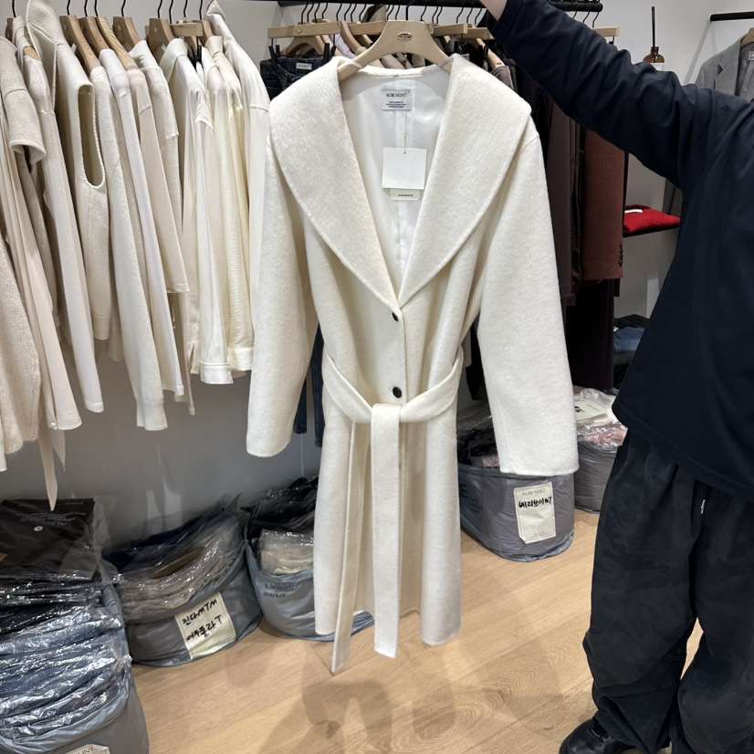 aube nunt韓國代購女裝新品職業中長款大衣手工制品含腰帶aube nunt中長款大衣