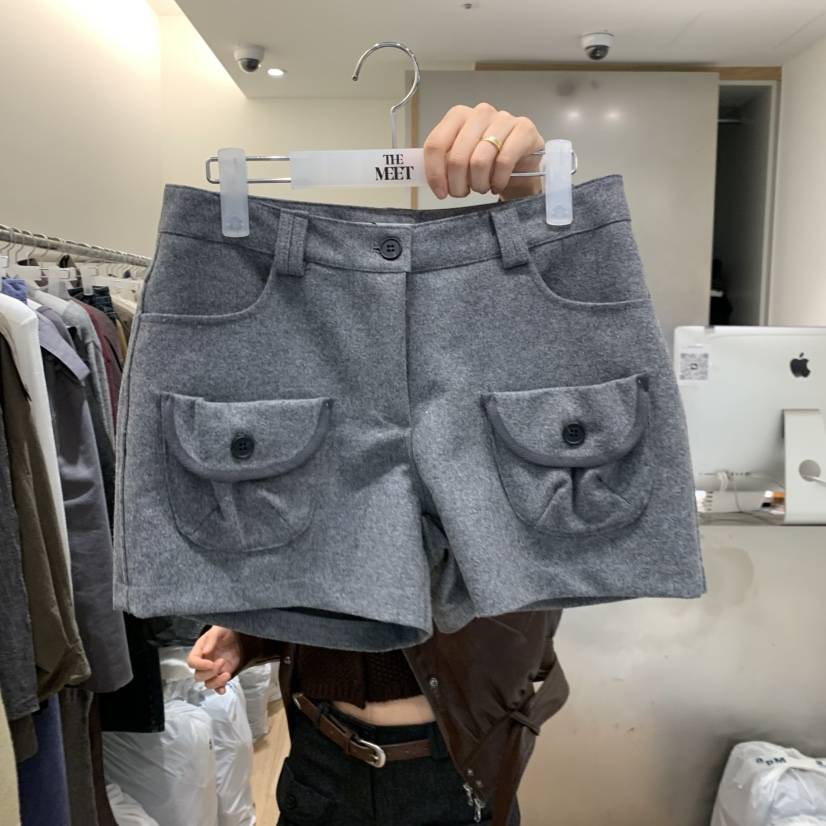 MEET ME東大門代購女裝新品職業推薦短褲不含腰帶羊毛口袋Meet me短褲