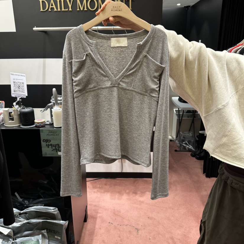 DAILY MOMENT韓國代購女裝新品熱賣職業休閑長袖T恤口袋DAILY MOMENT長袖T恤