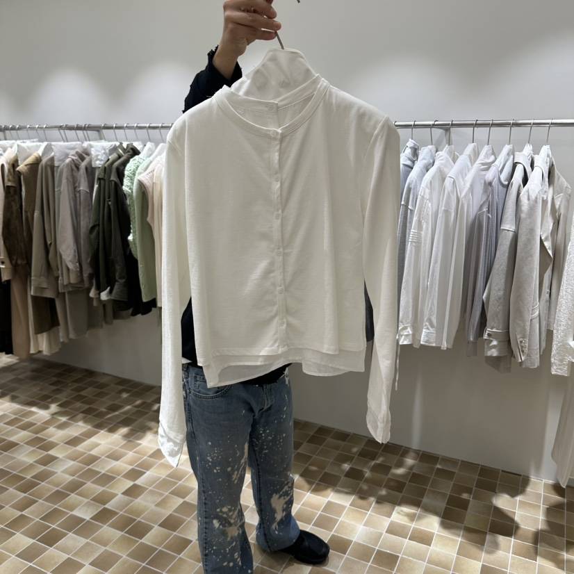 MYNAMEIS/AIME HOPE MAKE東大門實拍女士新品休閑長袖T恤層疊開衫紐扣MYNAMEIS/AIME HOPE MAKE長袖T恤
