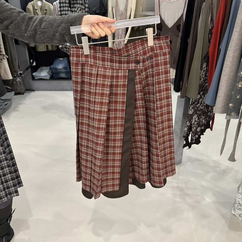 LIMERENCE東大門代購女士新品休閑推薦半身裙中短裙格子褶皺LIMERENCE半身裙/中短裙