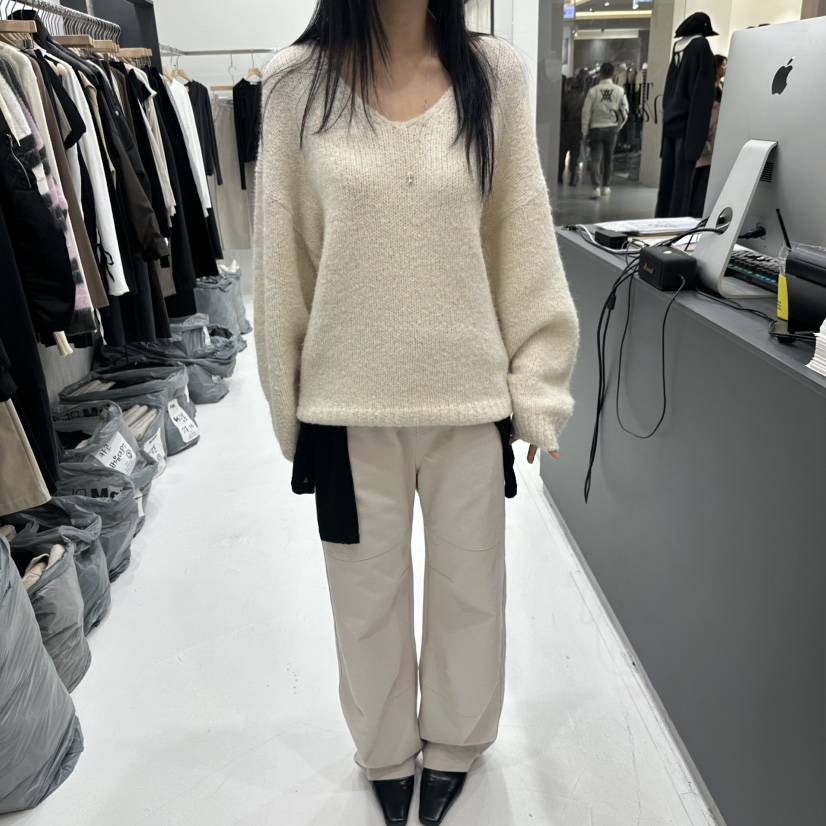 THE VALUE東大門直郵女裝新品熱賣推薦時尚休閑毛衣V領絲帶THE VALUE毛衣