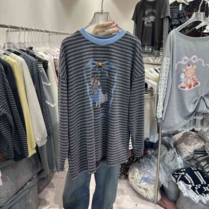 MIMME/LOOKK東大門實拍女裝新品人氣時尚長袖T恤撞色緞帶MIMME/LOOKK長袖T恤