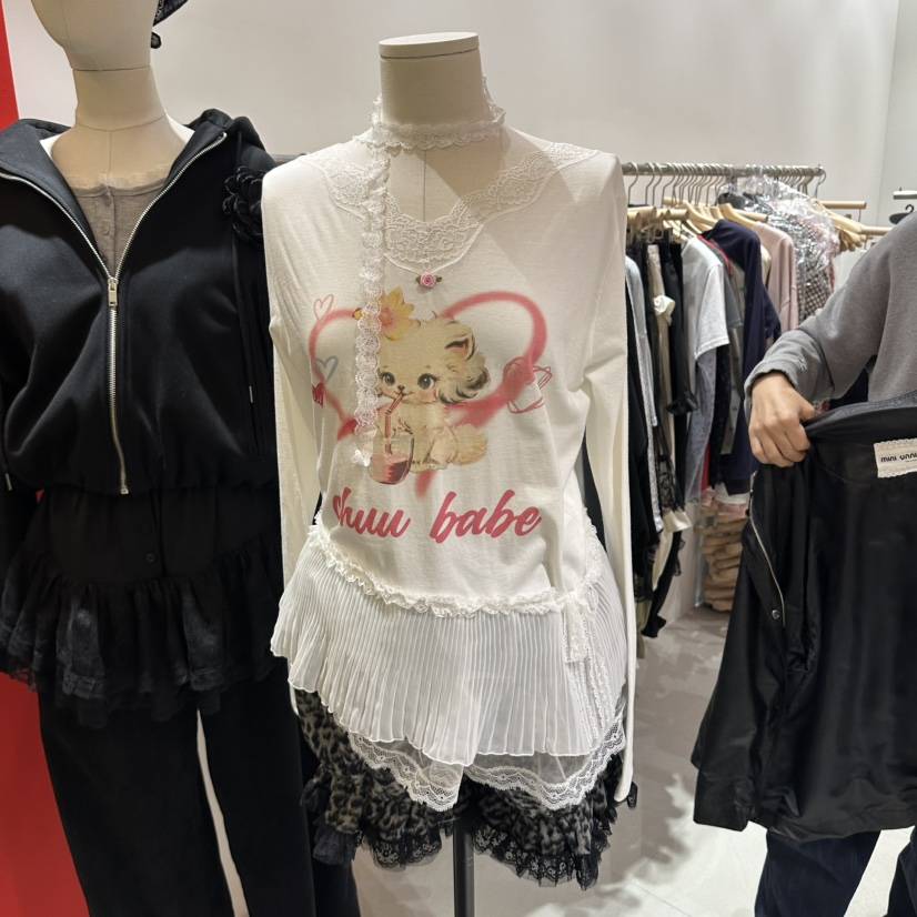 MINI UNNI韓國代購女裝新品時尚人氣真品推薦長袖T恤含脖帶mini unni長袖T恤