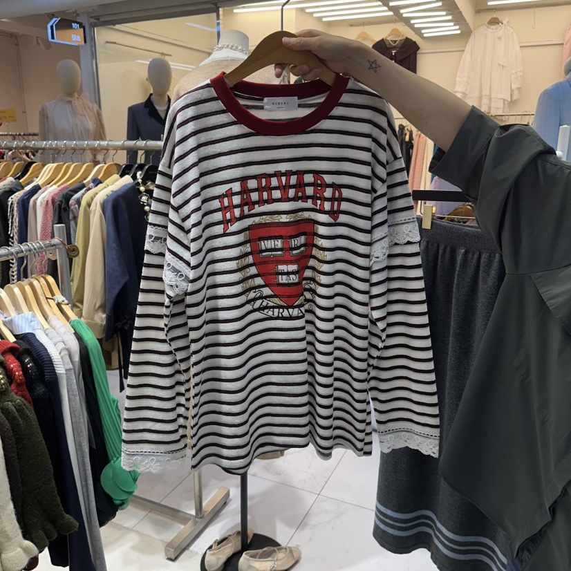 BIKINI韓國代購女士新品熱賣人氣時尚推薦真品長袖T恤條紋BIKINI長袖T恤