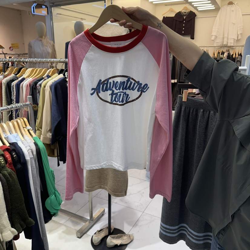 BIKINI韓國直郵女裝新品休閑人氣時尚推薦熱賣長袖T恤撞色BIKINI長袖T恤