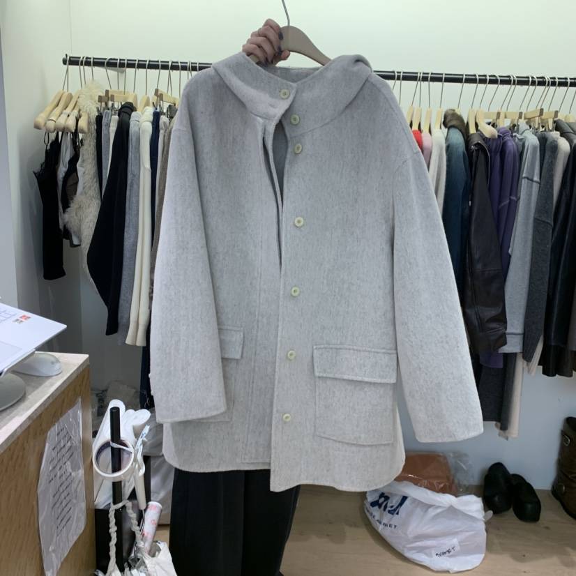 W AND J東大門直郵女裝新款休閑時尚短款大衣手工制作口袋WANDJ短款大衣