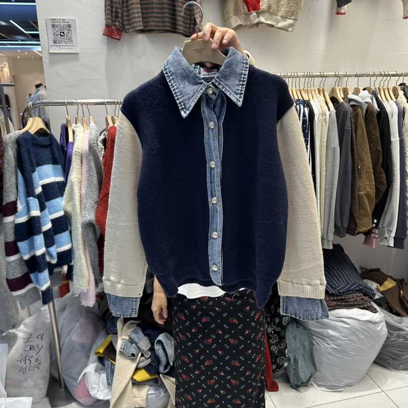 UNDERSTAR_VINTAGE東大門直郵女裝新品熱賣休閑夾克撞色開衫UNDERSTAR_VINTAGE夾克