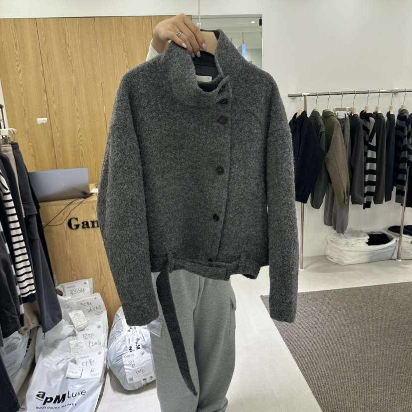 GAM JA韓國直郵女士新品熱賣人氣時尚夾克含腰帶系帶高領GAM JA夾克