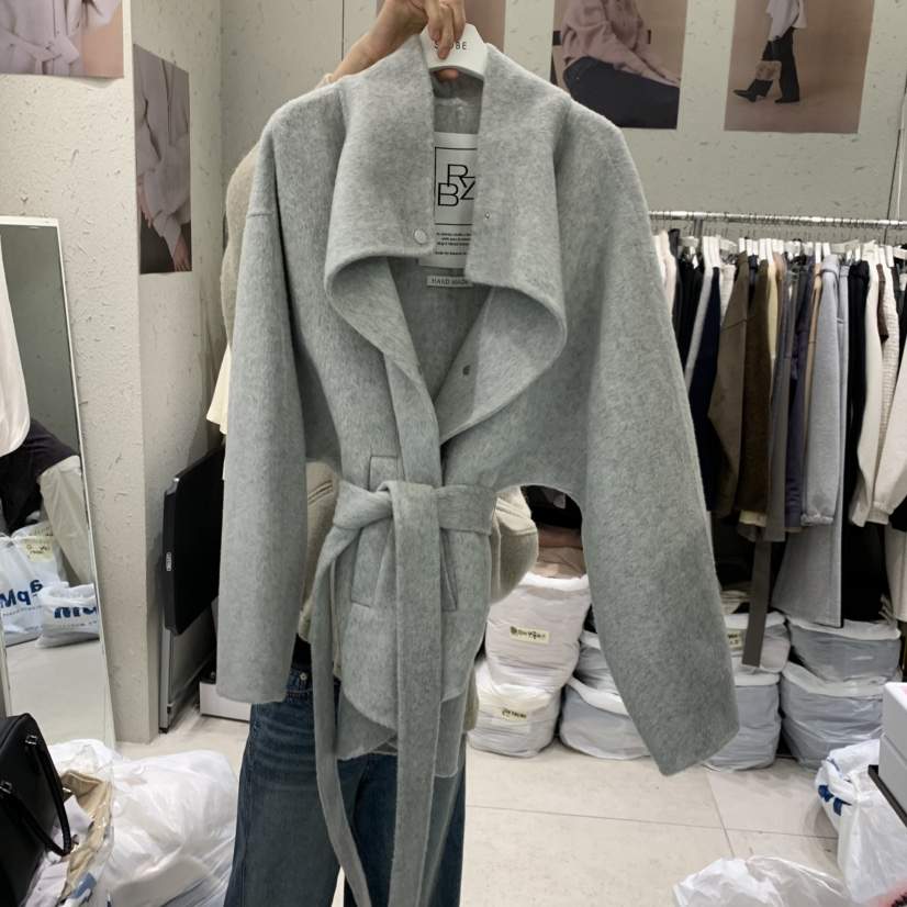 BRONZE韓國代購女士新款休閑人氣推薦短款大衣含腰帶手工BRONZE短款大衣