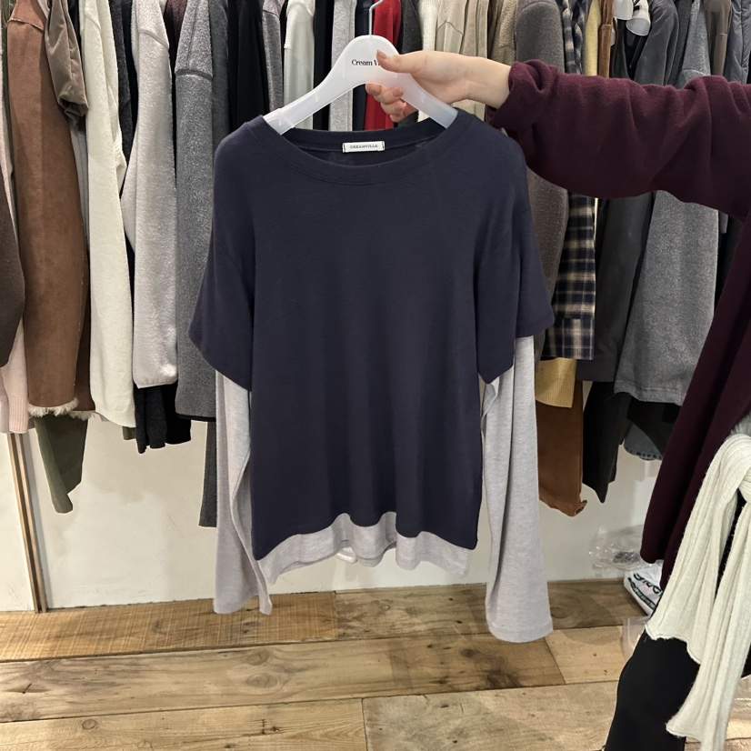 CREAM VILLA韓國代購女裝新品時尚長袖T恤假兩件CREAM VILLA長袖T恤