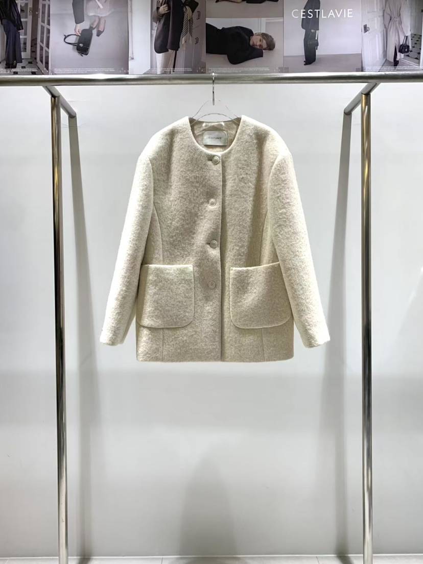 CESTLAVIE韓國直郵女裝新品時尚真品熱賣休閑短款大衣羊駝毛CESTLAVIE短款大衣