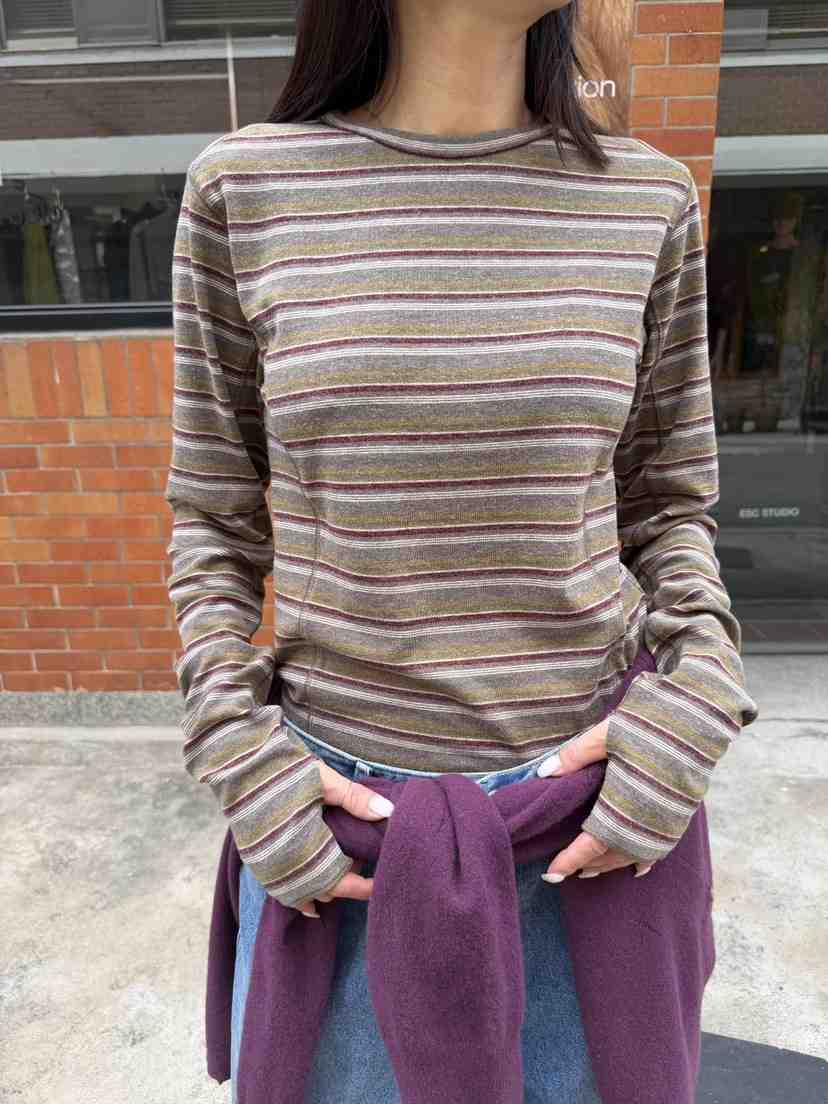 FRANC—L東大門實拍女士新品熱賣時尚推薦休閑長袖T恤條紋FRANC長袖T恤
