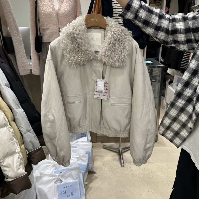 MELO韓國代購女士新品休閑推薦人氣時尚真品熱賣夾克羊皮MELO夾克