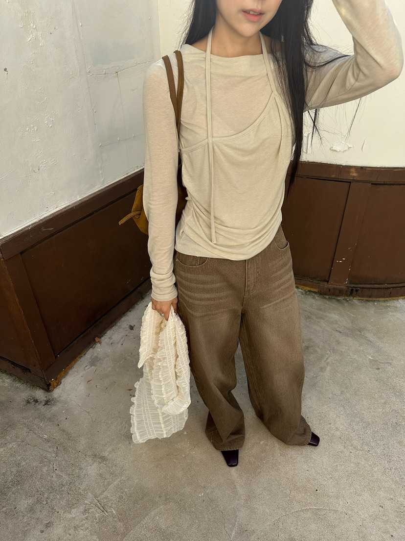 ROOOF東大門實拍女士新款休閑熱賣真品推薦長袖T恤假兩件ROOOF長袖T恤