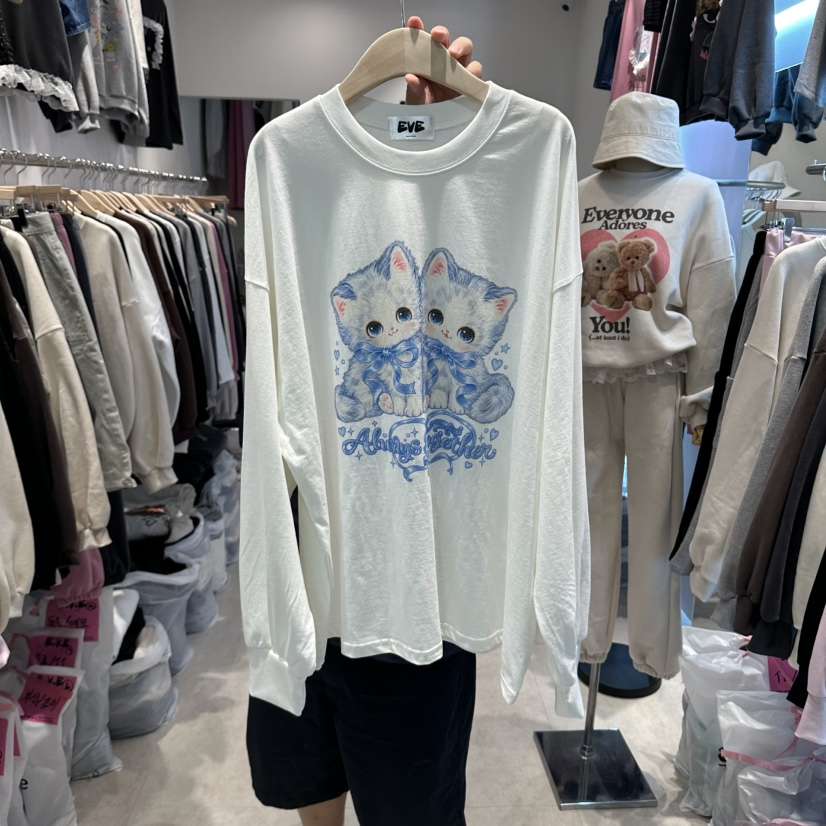 EVE韓國代購女裝新品熱賣休閑人氣時尚推薦長袖T恤可愛的EVE長袖T恤
