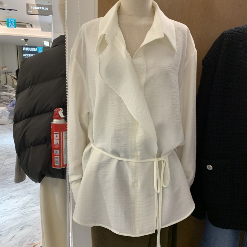 BLAIR東大門實拍女士新款真品推薦襯衫蕾絲衫含腰繩天絲褶邊BLAIR seoul襯衫/蕾絲衫