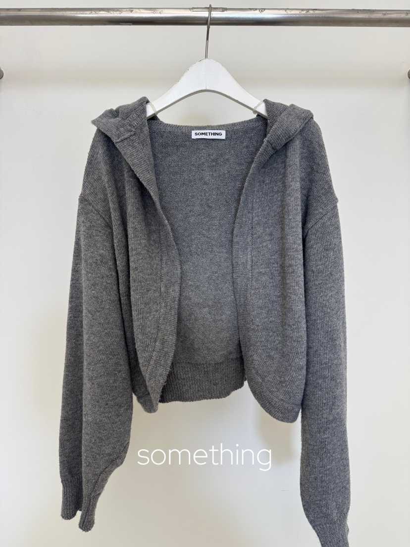 SOMETHING-L/FANCY東大門實拍女士新品休閑開衫連帽針織衫SOMETHING-L/FANCY開衫