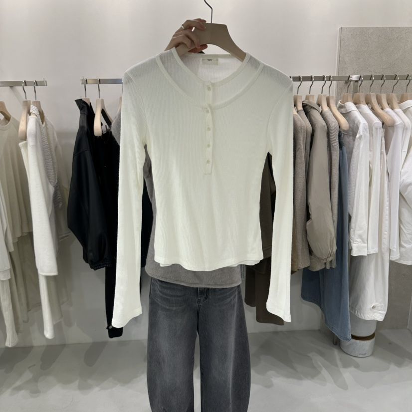 ONESTASTE東大門代購女裝新品真品推薦時尚長袖T恤層疊羅紋ONESTASTE長袖T恤