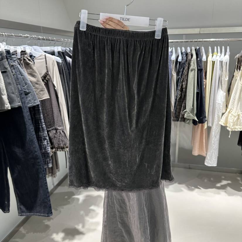 PORTS MOSS/TILDE東大門代購女裝新款休閑半身裙中短裙天鵝絨PORTS MOSS/TILDE半身裙/中短裙