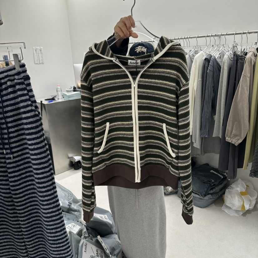 ANDE韓國直郵女裝新品人氣真品推薦時尚休閑衛衣拉鏈修身ANDE衛衣