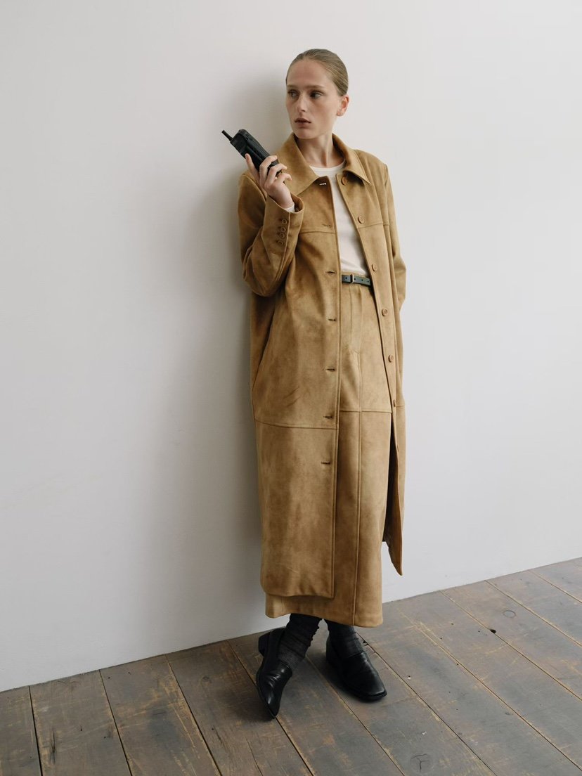 ANDYOUBROWN韓國代購女裝新款真品休閑中長款大衣麂皮長款ANDYOUBROWN中長款大衣