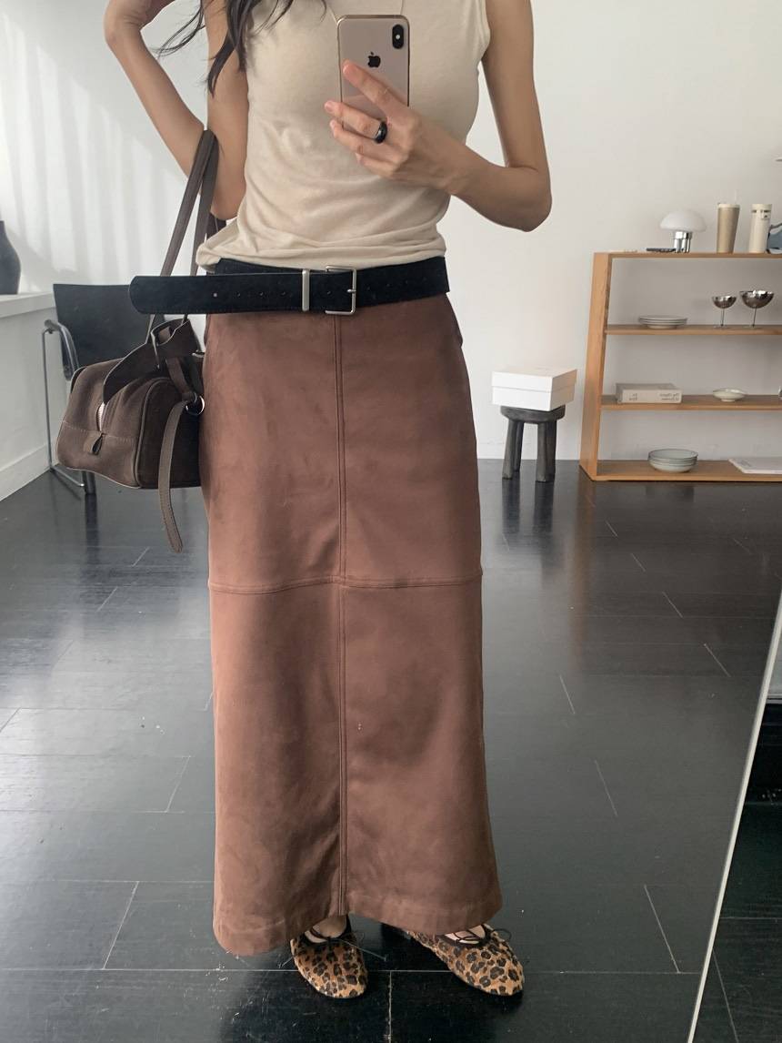 KYEM東大門代購女士新款時尚休閑熱賣長裙不含腰帶絨面革KYEM長裙