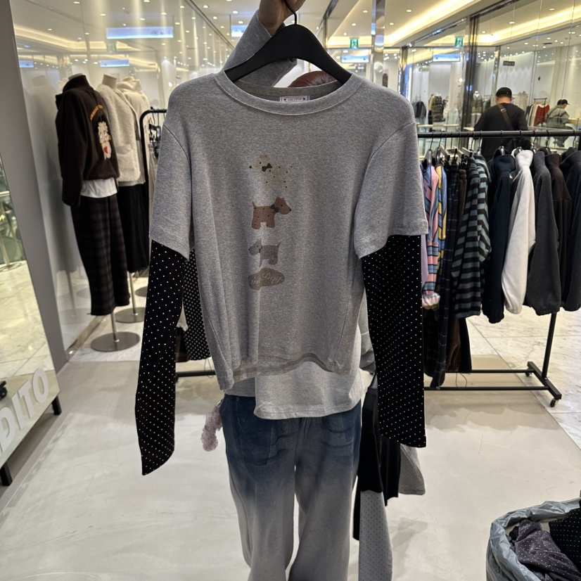 CREDITO韓國直郵女裝新品熱賣真品人氣休閑長袖T恤假兩件CREDITO長袖T恤